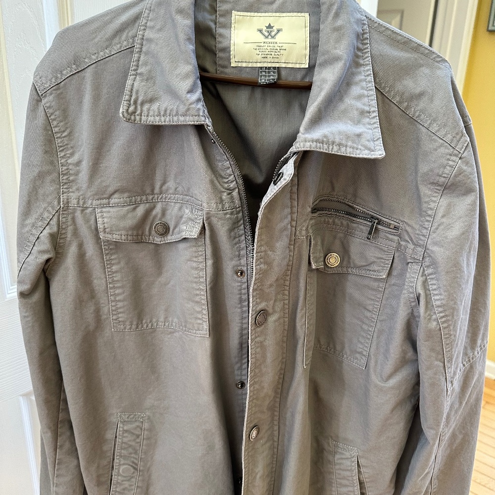 Used Venven Men's Casual Canvas Cotton Military Lapel Jacket Color Grey Size XL
